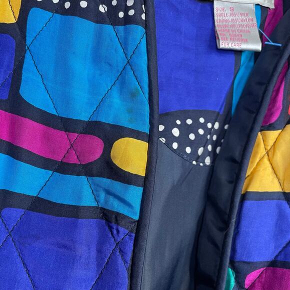 Vintage Rhoda Lynne Quilted Silk Open Jacket 90s Colorful Oversized Womens S - Picture 6 of 15